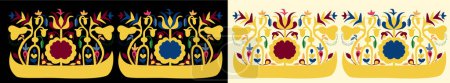 Téléchargez les illustrations : Ornement tatar de Crimée, ornement oriental, motif sur fond noir, fleurs, jaune bleu, ukraine - en licence libre de droit
