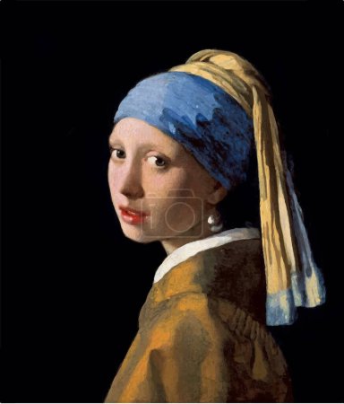 Photo for Girl with a Pearl Earring. Johannes Vermeer. portrait, classic, girl, pearls, blue color, black background - Royalty Free Image