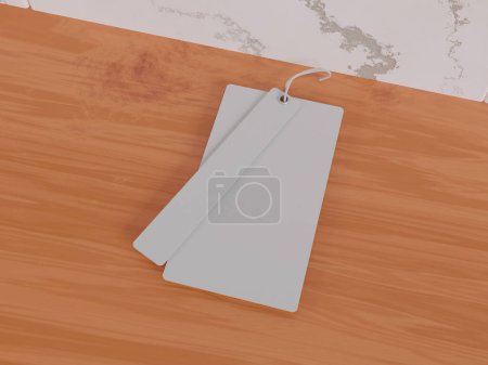 Foto de 3d renderizar etiqueta colgante en blanco en la mesa, vista superior. para el diseño de maqueta - Imagen libre de derechos