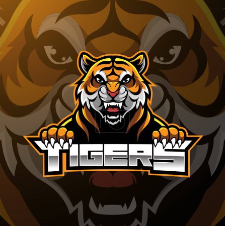 Mascotte visage de tigre esport logo design
