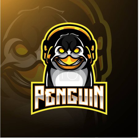 Penguin esport mascot logo design with headphones