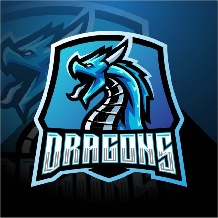 Téléchargez les photos : Mascotte Dragon esport logo avec bouclier - en image libre de droit