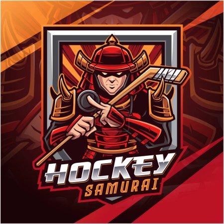 Photo for Hockey samurai esport mascot logo design - Royalty Free Image