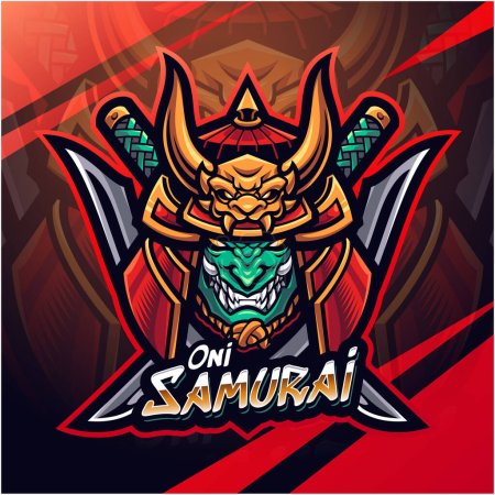 Téléchargez les photos : Conception du logo de la mascotte Oni samurai esport - en image libre de droit