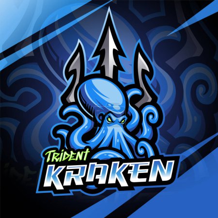 Trident kraken esport mascota logo design