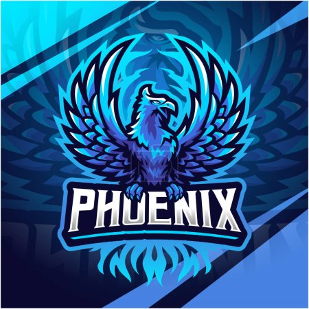 Illustration for Blue phoenix esport mascot logo design - Royalty Free Image