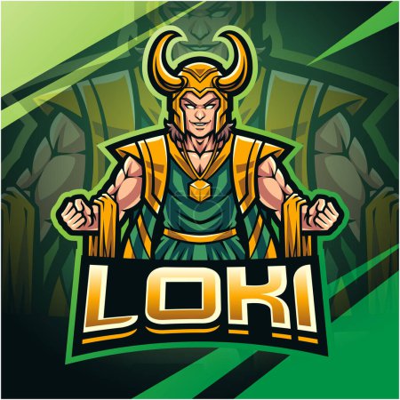 Téléchargez les illustrations : Conception du logo de la mascotte esport Loki - en licence libre de droit