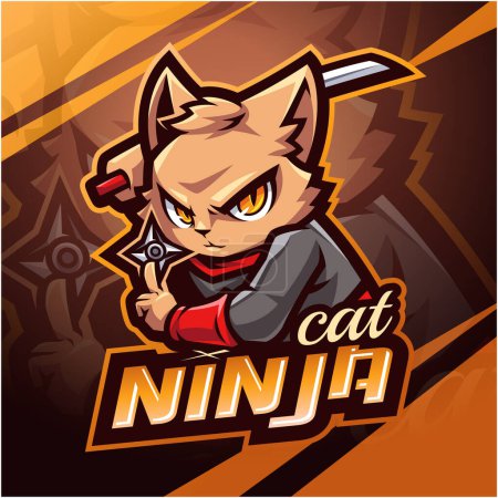 Téléchargez les illustrations : Conception du logo de la mascotte Ninja cat esport - en licence libre de droit