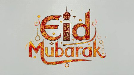 Eid Mubarak English typography greetings Islamic festival Arabic Calligraphy. suitable for Eid ul Fitr, Eid ul Adha, Happy eid Mubarak Wishing holiday decorative Religious background.