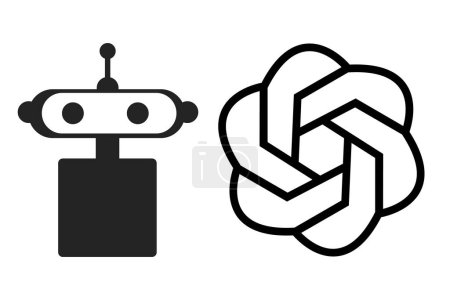 Ilustración de ChatGPT Logo with chatbot symbol. Artificial Intelligence OpenAI Chatbot icon. ChatGPT OpenAI icon, Artificial Intelligence Smart AI Virtual smart assistant Bot. Black white AI robot icon. - Imagen libre de derechos