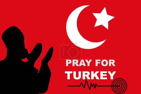 Téléchargez les illustrations : Priez pour la Turquie touchée par le tremblement de terre. Dinde drapeau avec dua et tremblement de terre Richter écailles vague. Le tremblement de terre a frappé deux pays à la fois. - en licence libre de droit