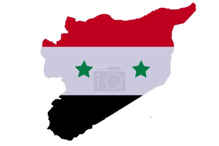 Téléchargez les illustrations : Syria Map with High detailed. Map of Syria filled with national flag symbols Syrian provinces. Syrian Map with Red white and blck three color and star Relief map Vector Illustration. - en licence libre de droit