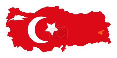 Illustration for Turkey Map with High detailed. Map of Turkey filled with national flag symbols Turkish provinces. Turkish Map with moon and star Relief map Vector Illustration. - Royalty Free Image