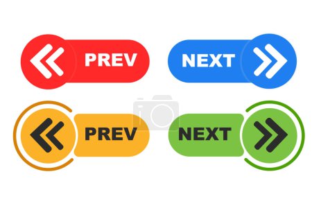 Illustration for Previous and next button set. prev next buttons arrow. Left right arrow icon. Back and Next buttons suitable for apps and websites ui web buttons. Next and previous arrow signs navigation buttons. - Royalty Free Image