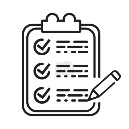 Illustration for Checklist paper with pen. Clipboard checklist Checkbox form with pencil. check list icon. to do list, questionnaire survey checklist. Control list Notepad complete tasks. checkmarks todo plan tasks. - Royalty Free Image
