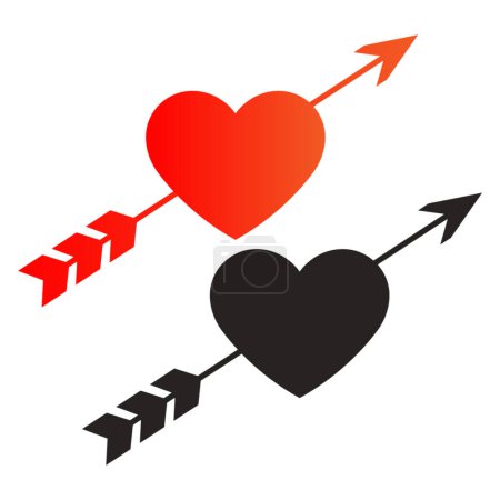 San Valentín icono conjunto con amor flecha boda celebración etiqueta engomada, símbolo de amor. Flecha Cupido Corazón icono vector Pasión, favoritos, como concepto.
