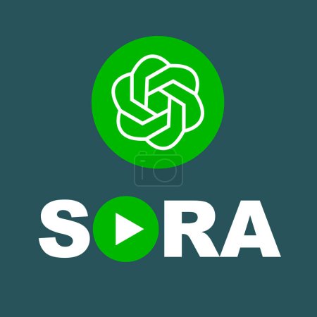 Sora AI icon text to video online video generator vector. Sora is a artificial intelligence of text to video generator, video model of OpenAI chatGPT, Sora logo virtual deep learning.