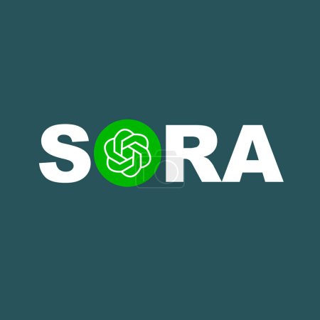 Sora AI icon text to video online video generator vector. Sora is a artificial intelligence of text to video generator, video model of OpenAI chatGPT, Sora logo virtual deep learning.