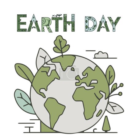 Earth Day Banner globe map with green recycling natural elements for environmental conservation. save our planet and Environmental problems represent continents and oceans. Ecology Caring for Nature.
