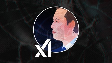 Foto de Elon Musk fundó xAI. Retrato de Elon Musk e inscripción xAI. Julio 12, 2023 Elon Musk anunció la creación de xAI. - Imagen libre de derechos
