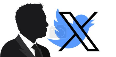 Photo for July 24, 2023, Twitter owner Elon Musk changed the Twitter logo from a bird to an X. Changing the Twitter logo. The old Twitter bird logo and the new X logo - Royalty Free Image