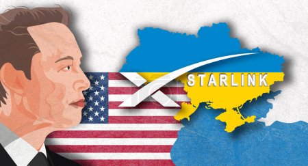 Téléchargez les photos : La carte de l'Ukraine est colorée aux couleurs du drapeau de l'Ukraine. 27 février 2022 Elon Musk active le service Internet Starlink en Ukraine - en image libre de droit