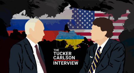 Téléchargez les photos : Février 2024. Le journaliste américain Tucker Carlson a interviewé le président russe Vladimir Poutine à Moscou. - en image libre de droit