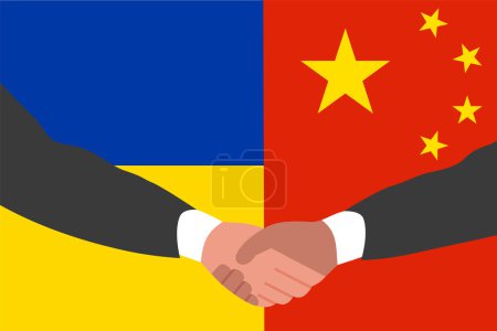 Illustration for Handshake of two hands on the background of the flags of China and Ukraine. - Royalty Free Image