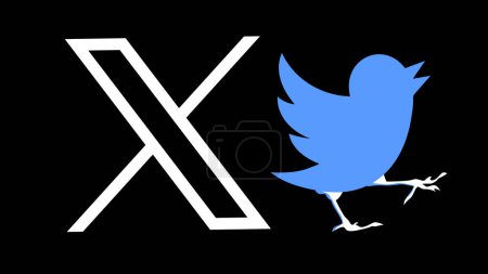 Téléchargez les illustrations : 24 juillet 2023, Elon Musk, propriétaire de Twitter, change le logo Twitter d'oiseau en X. - en licence libre de droit
