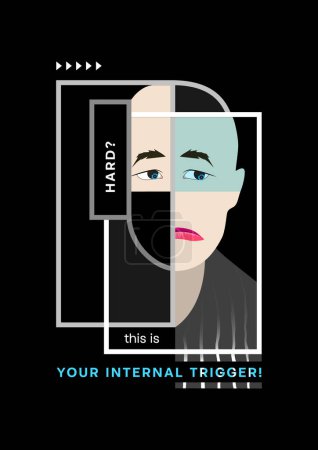 Ilustración de Cara abstracta de un hombre molesto. Psicología afirmativa de póster. Afiche social - Imagen libre de derechos