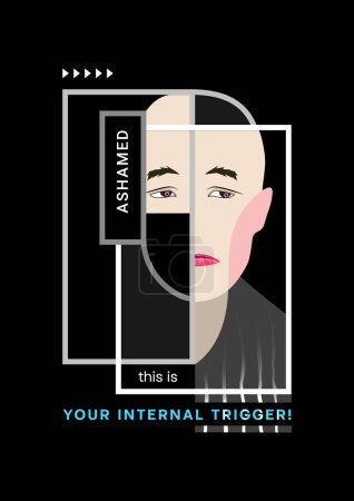 Das Gesicht eines Mannes mit einem Ausdruck der Scham. Abstraktes Gesicht eines aufgebrachten Mannes. Poster-affirmative Psychologie. Sozialplakat