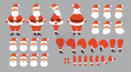 Illustration for Character for animation. Elements for character constructor. Funny Santa Claus with moving legs, arms and different emotions. Happy man in red suit. Cartoon flat vector collection isolated on gray - Royalty Free Image