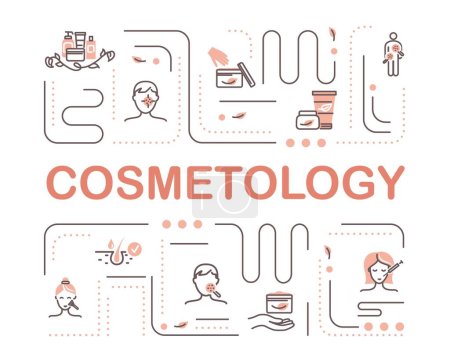 Illustration for Cosmetology line banner. Collection of icons, graphic elements for website. Beauty and spa procedures, fight against wrinkles and acne. Cartoon flat vector illustrations isolated on white background - Royalty Free Image
