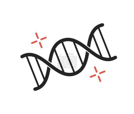 Illustration for Medical icon. Sticker with DNA helix. Genetics and Botechnology. Prevention of genetic diseases and health care. Design element for app. Cartoon flat vector illustration isolated on white background - Royalty Free Image