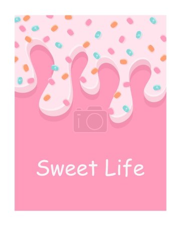 Donuts pink banner. Sweet life and icing, sweet products, fast food. Graphic element for website. Place for text, template and layout, mock up. Cartoon flat vector illustration