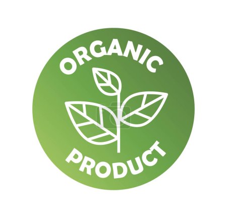 Organic product logo. Round sticker with plant or flower silhouette, minimalistic creativity and art. Farming and agriculture, health care and natural fresh food. Cartoon flat vector illustration
