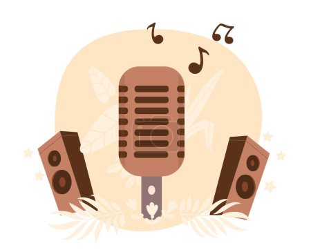 Illustration for Microphone with audio speakers. Modern technologies, gadgets and devices. Poster or banner for website. Inventory for public performance and songs, musical group. Cartoon flat vector illustration - Royalty Free Image