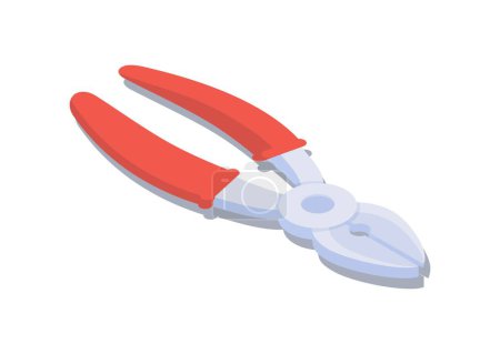 Illustration for Isometric red pliers concept. Tool for cutting metal and tightening and loosening nuts. Building and construction. Template, layout and mock up. 3D Cartoon vector illustration - Royalty Free Image