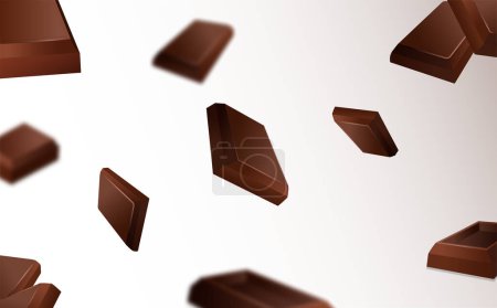 Téléchargez les illustrations : Chocolat tombe modèle sans couture. Élément de conception répétitif pour l'impression sur tissu. Confiserie, dessert délicieux et sucré et délicatesse. Des morceaux de chocolat au lait. Illustration vectorielle 3D réaliste - en licence libre de droit