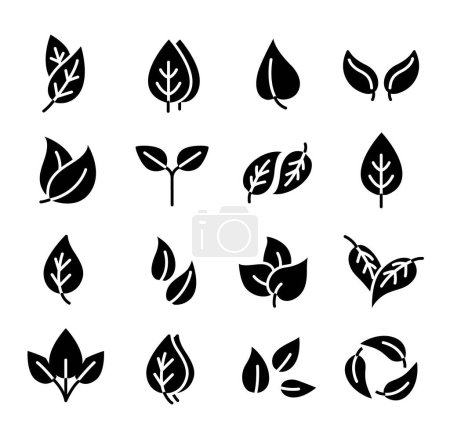 Illustration for Eco leaves black set. Collection of graphic elements for website. Symbol of spring and summer. Natural and organic cosmetics products. Cartoon flat vector illustrations isolated on white background - Royalty Free Image