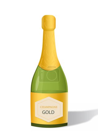 Illustration for Bottle of champagne for birthday concept. Alcoholic drink and beverage. Annual holiday and event. Template and mock up. Cartoon isometric vector illustration isolated on white background - Royalty Free Image