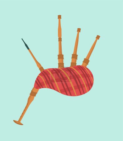 St patricks concept de cornemuse jour. Symbole de vacances irlandais traditionnel. Instrument à vent de musique. Divertissement et loisirs. Affiche ou bannière. Illustration vectorielle plate de bande dessinée isolée sur fond bleu