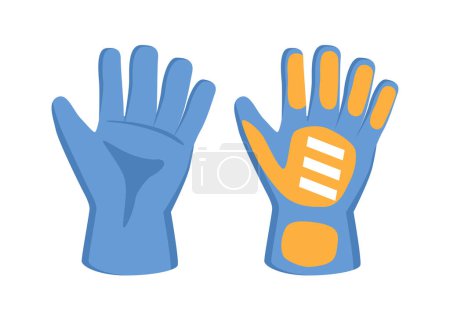 Illustration for Football element sticker. Blue goalkeepers gloves. Tournament and competitions. Footballer equipment. Template and layout. Cartoon flat vector illustration isolated on white background - Royalty Free Image