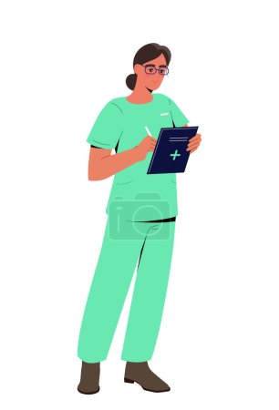 Person of various profession concept. Doctor or nurse with textbook. Woman in medical uniform. Labour international holiday. Cartoon flat vector illustration isolated on white background