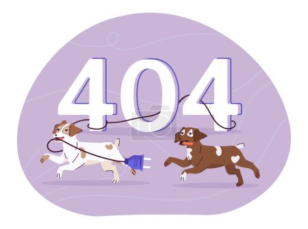 Illustration for Error 404 with dogs. Page not found. Troubles at website. Broken link and technical problems. Banner for webpage. Cartoon flat vector illustration isolated on white background - Royalty Free Image