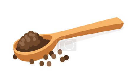 Illustration for Chinese natural medicine concept. Asian health care and treatment. Wooden spoon with dry pepper. Graphic element for website. Cartoon flat vector illustration isolated on white background - Royalty Free Image