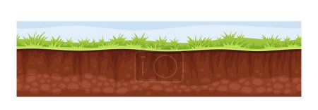 Illustration for Under earth layer concept. Dirt with grass. Archeology and paleontology. Ground and soil, land. Graphic element for website. Cartoon flat vector illustration isolated on white background - Royalty Free Image