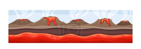 Illustration for Under earth layer concept. Ground and soil, land. Archeology and paleontology. Volcano with magma. Template and layout. Cartoon flat vector illustration isolated on white background - Royalty Free Image