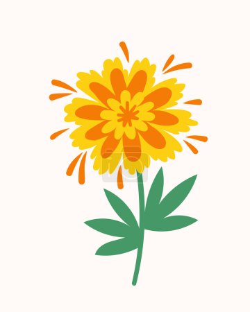 Téléchargez les illustrations : Bouquet avec concept de fleur de printemps. Fleurs jaunes et orange avec des feuilles. Vie sauvage et flore. Élément du printemps. Cadeau romantique. Illustration vectorielle plate de bande dessinée isolée sur fond blanc - en licence libre de droit