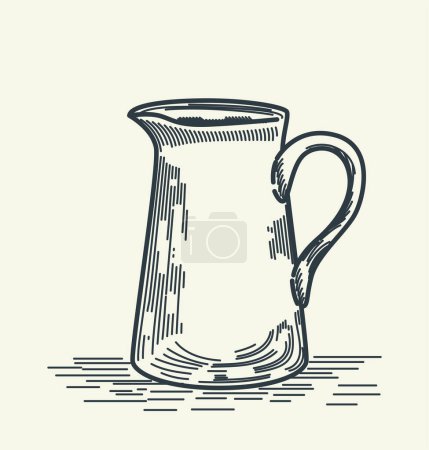 Charming vector sketch of a milk pitcher with handle. This illustration captures the simplicity and elegance of classic milk jug, making it an ideal addition to rustic or vintage-themed designs